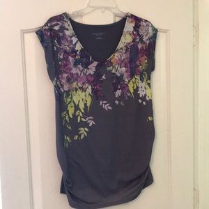 Grey/Purple, Floral Maternity Tee, Small